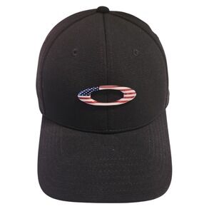 Oakley Mens Baseball Cap Black Flex‎ Fit USA Flag Logo Classic